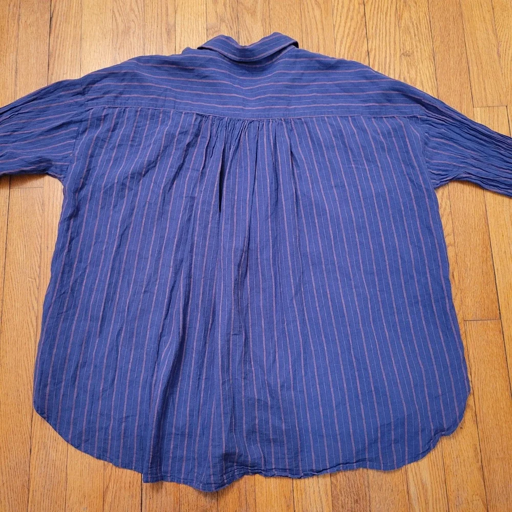 Free People Blue Red Stripe Corset Lace Up M Boho Peasant UNDER BOARDWALK‎ Tunic